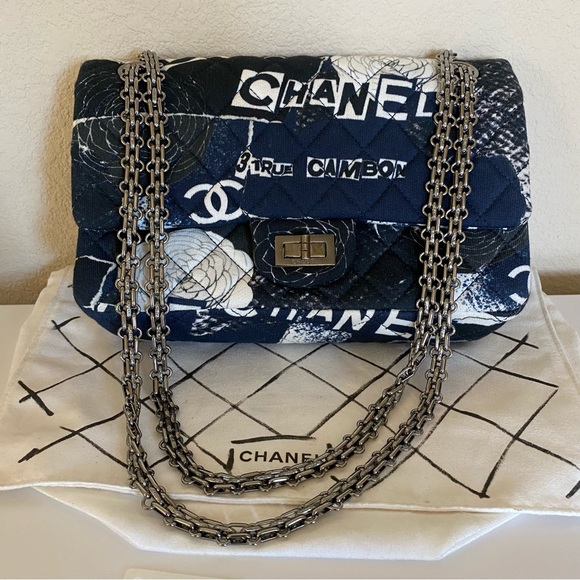 Auth Chanel Graffiti Small Reissue 225 Double Flap Classic Jersey Knit Bag - Picture 2 of 15